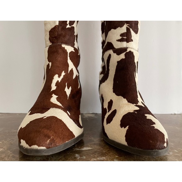 INC Womens Launa Cow Print Calf Hair Boots Brown White Cowgirl Western Chic 10M - Picture 3 of 16